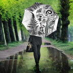 New Zealand Sea Animals Umbrella with Maori Koru Tribal Tattoo and Silver Ferns White Color