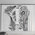 New Zealand Sea Animals Window Curtain with Maori Koru Tribal Tattoo and Silver Ferns White Color