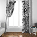 New Zealand Sea Animals Window Curtain with Maori Koru Tribal Tattoo and Silver Ferns White Color