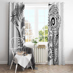 New Zealand Sea Animals Window Curtain with Maori Koru Tribal Tattoo and Silver Ferns White Color