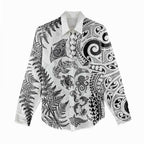 New Zealand Sea Animals Women Casual Shirt with Maori Koru Tribal Tattoo and Silver Ferns White Color