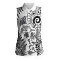 New Zealand Sea Animals Women Sleeveless Polo Shirt with Maori Koru Tribal Tattoo and Silver Ferns White Color