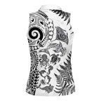 New Zealand Sea Animals Women Sleeveless Polo Shirt with Maori Koru Tribal Tattoo and Silver Ferns White Color