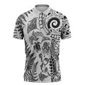 New Zealand Sea Animals Zipper Polo Shirt with Maori Koru Tribal Tattoo and Silver Ferns White Color