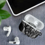 New Zealand Sea Animals AirPods Case with Maori Koru Tribal Tattoo and Silver Ferns Black Color