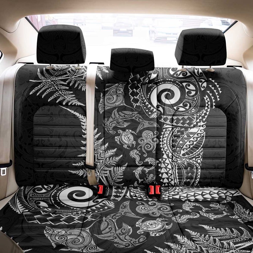 New Zealand Sea Animals Back Car Seat Cover with Maori Koru Tribal Tattoo and Silver Ferns Black Color