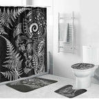 New Zealand Sea Animals Bathroom Set with Maori Koru Tribal Tattoo and Silver Ferns Black Color