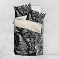New Zealand Sea Animals Bedding Set with Maori Koru Tribal Tattoo and Silver Ferns Black Color