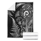 New Zealand Sea Animals Blanket with Maori Koru Tribal Tattoo and Silver Ferns Black Color