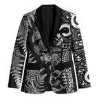 New Zealand Sea Animals Blazer with Maori Koru Tribal Tattoo and Silver Ferns Black Color