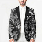 New Zealand Sea Animals Blazer with Maori Koru Tribal Tattoo and Silver Ferns Black Color
