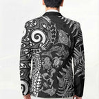 New Zealand Sea Animals Blazer with Maori Koru Tribal Tattoo and Silver Ferns Black Color