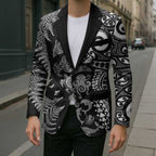 New Zealand Sea Animals Blazer with Maori Koru Tribal Tattoo and Silver Ferns Black Color
