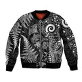 New Zealand Sea Animals Bomber Jacket with Maori Koru Tribal Tattoo and Silver Ferns Black Color