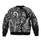 New Zealand Sea Animals Bomber Jacket with Maori Koru Tribal Tattoo and Silver Ferns Black Color