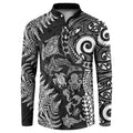 New Zealand Sea Animals Button Sweatshirt with Maori Koru Tribal Tattoo and Silver Ferns Black Color