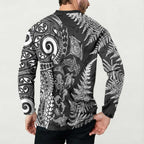 New Zealand Sea Animals Button Sweatshirt with Maori Koru Tribal Tattoo and Silver Ferns Black Color
