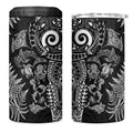 New Zealand Sea Animals 4 in 1 Can Cooler Tumbler with Maori Koru Tribal Tattoo and Silver Ferns Black Color
