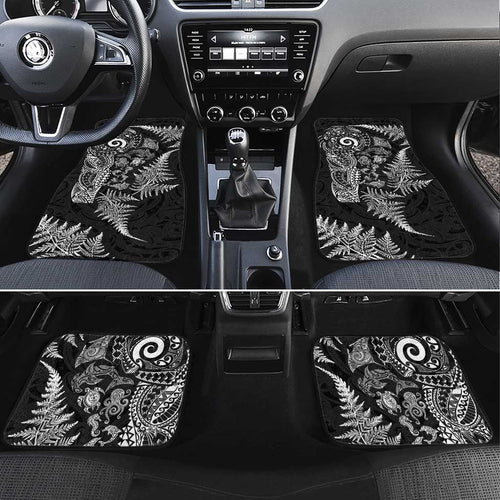 New Zealand Sea Animals Car Mats with Maori Koru Tribal Tattoo and Silver Ferns Black Color