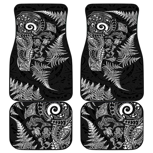 New Zealand Sea Animals Car Mats with Maori Koru Tribal Tattoo and Silver Ferns Black Color