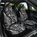 New Zealand Sea Animals Car Seat Cover with Maori Koru Tribal Tattoo and Silver Ferns Black Color