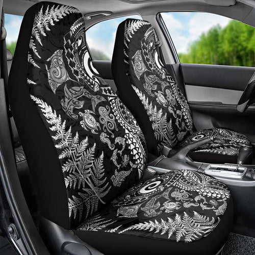 New Zealand Sea Animals Car Seat Cover with Maori Koru Tribal Tattoo and Silver Ferns Black Color