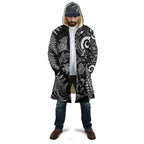 New Zealand Sea Animals Cloak with Maori Koru Tribal Tattoo and Silver Ferns Black Color