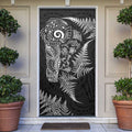 New Zealand Sea Animals Door Cover with Maori Koru Tribal Tattoo and Silver Ferns Black Color
