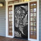 New Zealand Sea Animals Door Cover with Maori Koru Tribal Tattoo and Silver Ferns Black Color