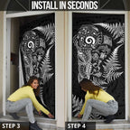 New Zealand Sea Animals Door Cover with Maori Koru Tribal Tattoo and Silver Ferns Black Color