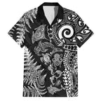 New Zealand Sea Animals Family Matching Off Shoulder Maxi Dress and Hawaiian Shirt with Maori Koru Tribal Tattoo and Silver Ferns Black Color
