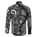 New Zealand Sea Animals Family Matching Puletasi and Hawaiian Shirt with Maori Koru Tribal Tattoo and Silver Ferns Black Color