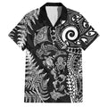 New Zealand Sea Animals Family Matching Short Sleeve Bodycon Dress and Hawaiian Shirt with Maori Koru Tribal Tattoo and Silver Ferns Black Color