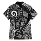 New Zealand Sea Animals Family Matching Tank Maxi Dress and Hawaiian Shirt with Maori Koru Tribal Tattoo and Silver Ferns Black Color