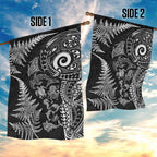 New Zealand Sea Animals Garden Flag with Maori Koru Tribal Tattoo and Silver Ferns Black Color