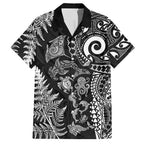 New Zealand Sea Animals Hawaiian Shirt with Maori Koru Tribal Tattoo and Silver Ferns Black Color
