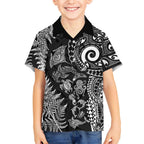 New Zealand Sea Animals Hawaiian Shirt with Maori Koru Tribal Tattoo and Silver Ferns Black Color