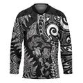 New Zealand Sea Animals Hockey Jersey with Maori Koru Tribal Tattoo and Silver Ferns Black Color