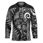 New Zealand Sea Animals Hockey Jersey with Maori Koru Tribal Tattoo and Silver Ferns Black Color