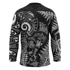 New Zealand Sea Animals Hockey Jersey with Maori Koru Tribal Tattoo and Silver Ferns Black Color