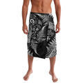 New Zealand Sea Animals Lavalava with Maori Koru Tribal Tattoo and Silver Ferns Black Color