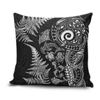 New Zealand Sea Animals Pillow Cover with Maori Koru Tribal Tattoo and Silver Ferns Black Color