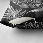 New Zealand Sea Animals Pillow Cover with Maori Koru Tribal Tattoo and Silver Ferns Black Color