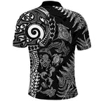 New Zealand Sea Animals Polo Shirt with Maori Koru Tribal Tattoo and Silver Ferns Black Color