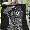 New Zealand Sea Animals Quilt with Maori Koru Tribal Tattoo and Silver Ferns Black Color