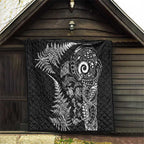 New Zealand Sea Animals Quilt with Maori Koru Tribal Tattoo and Silver Ferns Black Color