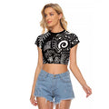 New Zealand Sea Animals Raglan Cropped T Shirt with Maori Koru Tribal Tattoo and Silver Ferns Black Color