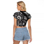 New Zealand Sea Animals Raglan Cropped T Shirt with Maori Koru Tribal Tattoo and Silver Ferns Black Color