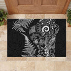 New Zealand Sea Animals Rubber Doormat with Maori Koru Tribal Tattoo and Silver Ferns Black Color