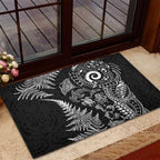 New Zealand Sea Animals Rubber Doormat with Maori Koru Tribal Tattoo and Silver Ferns Black Color